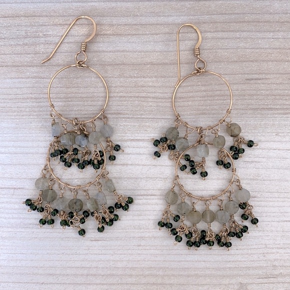 ❤️ Chandelier earrings with blue and gray beads - Picture 1 of 3